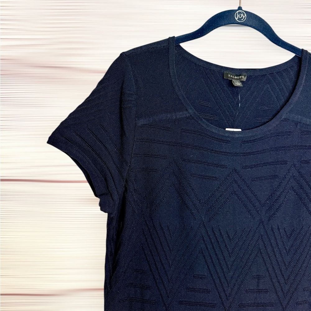 NWT Talbots Fit & Flare Dress Navy Blue Structured Rayon Blend Fabric L (8-10) - Picture 4 of 12